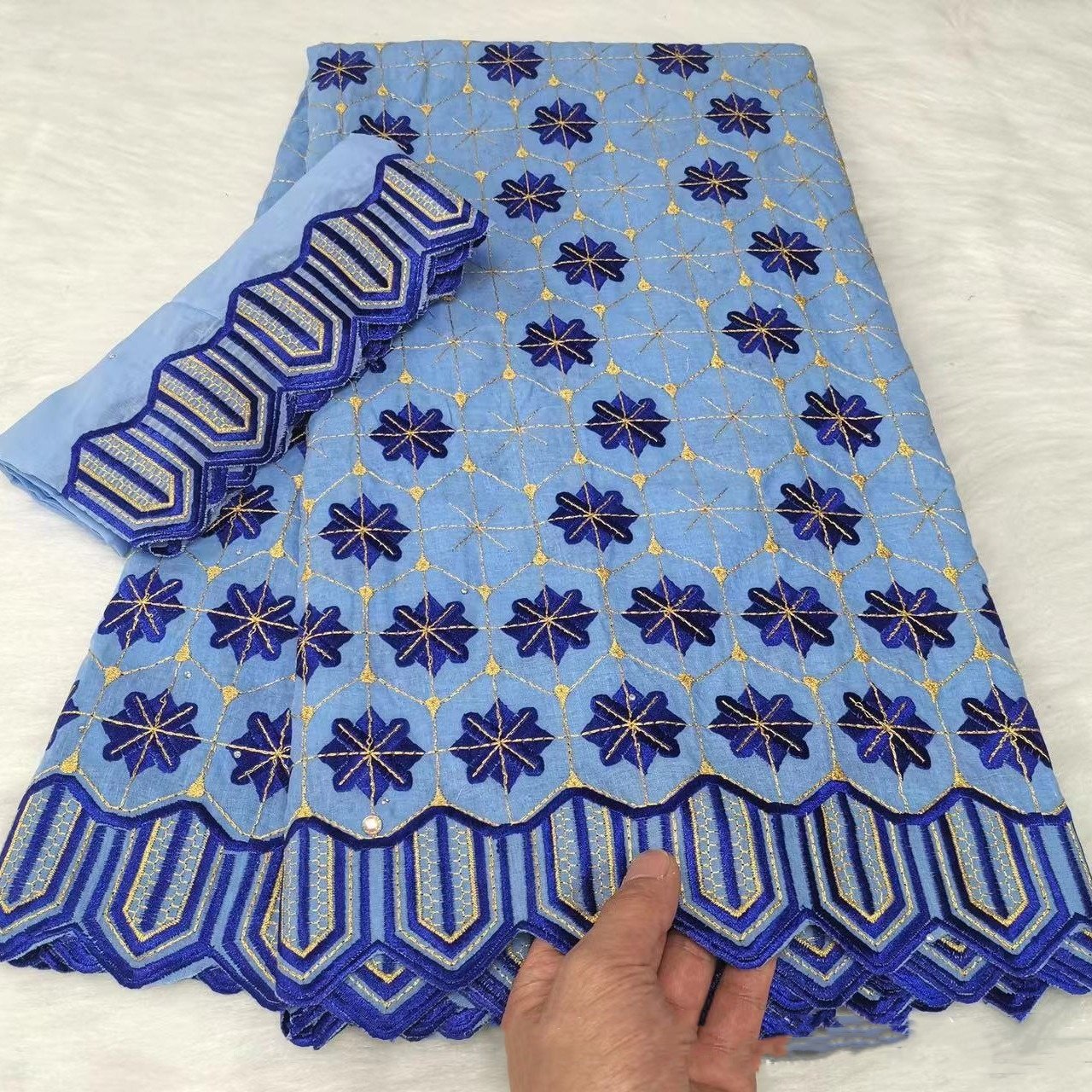 African Nigerian Lace Embroidered Cotton Fabric for Women's Dresses and Skirts Sequin-Infused Lace Fabric
