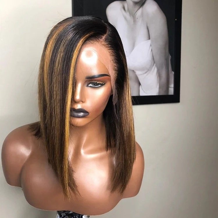 Cuticle Aligned Virgin Hair Thin Swiss Lace Front Wig Pre Plucked Hairline Brown Blonde Highlight Color Short Human Lace Wigs