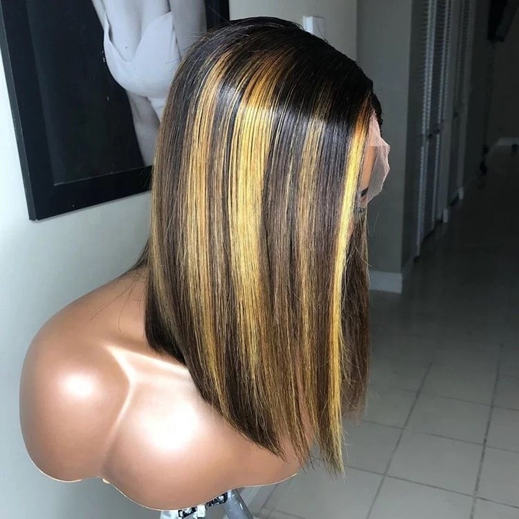 Cuticle Aligned Virgin Hair Thin Swiss Lace Front Wig Pre Plucked Hairline Brown Blonde Highlight Color Short Human Lace Wigs