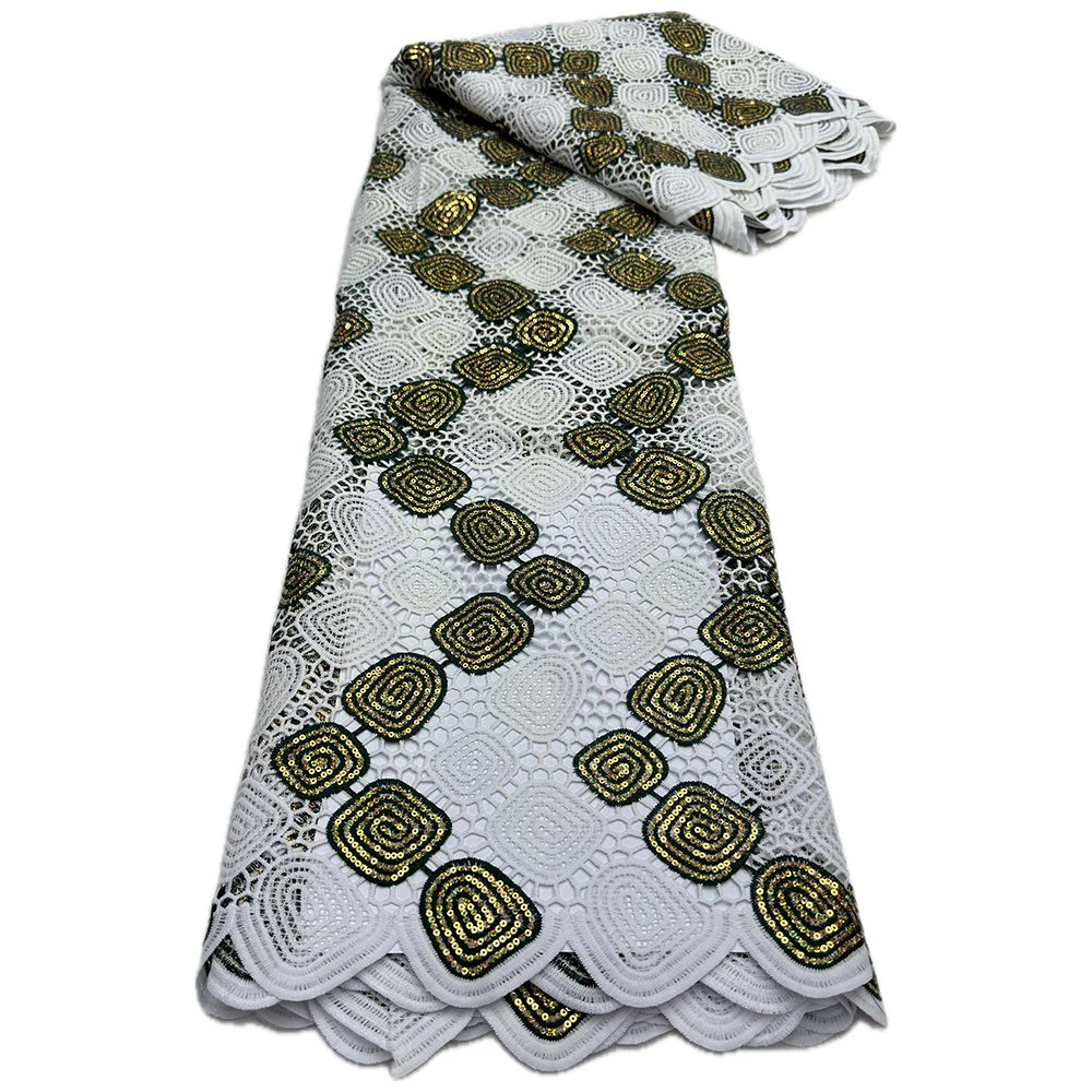 NI.AI Latest African Guipure Cord Lace High Quality Water Souble Embroidery Fabric With Sequins For Women Party Dress