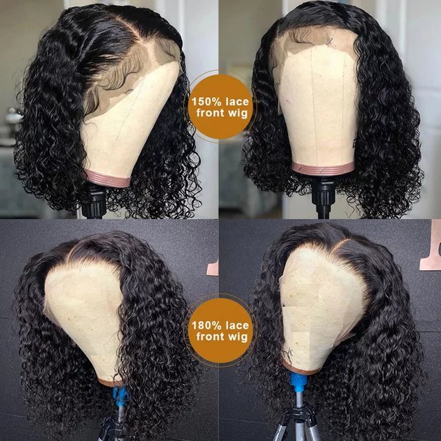 150% 180% Density Short Curly Bob Lace Front Wig Brazilian Human Hair Transparent Hd Full Lace Wig For Black Women