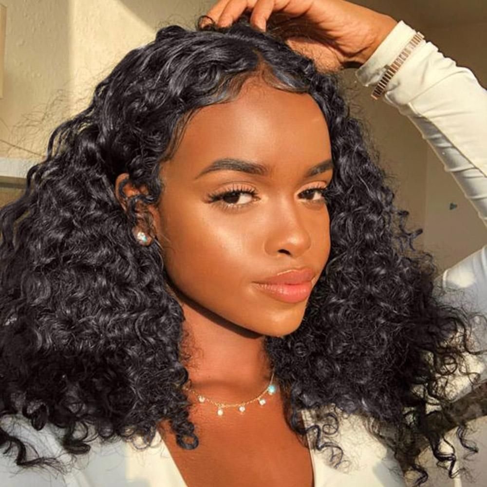 150% 180% Density Short Curly Bob Lace Front Wig Brazilian Human Hair Transparent Hd Full Lace Wig For Black Women