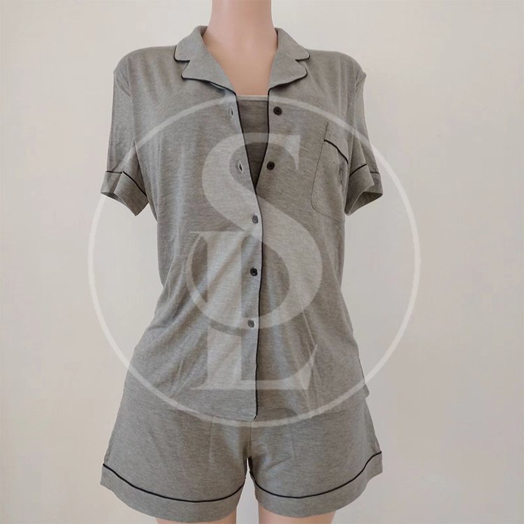 Custom Logo Women Sleepwear Cotton Modal Bamboo Pyjamas Womens Two Pieces Soft Sleep Loungewear Women ribbed pajamas
