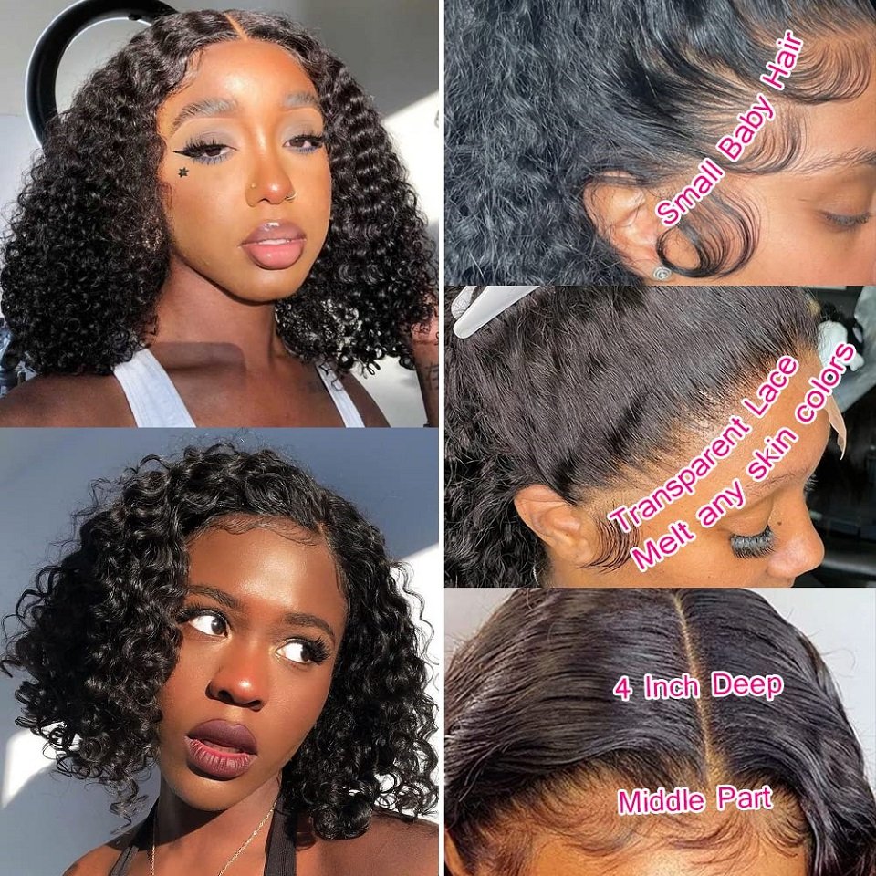 Wholesale lace frontal wig for black women natural color short bob wigs human hair lace front glueless raw deep wave bob wig