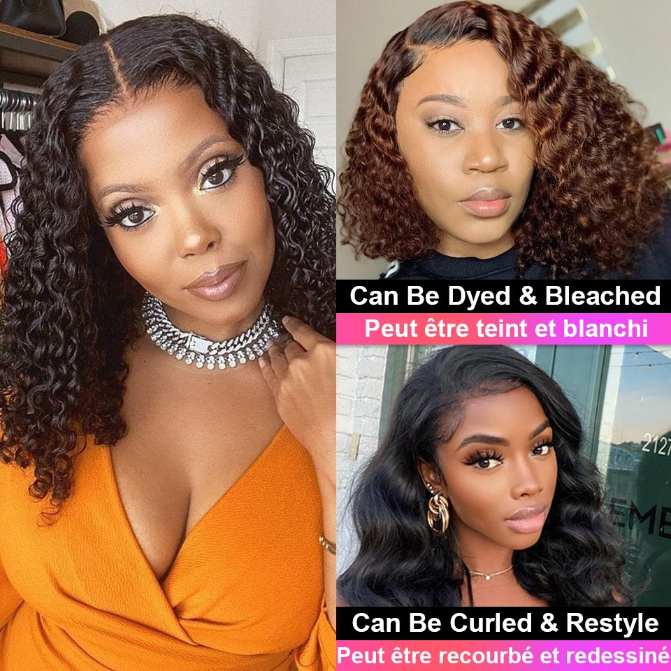 Wholesale lace frontal wig for black women natural color short bob wigs human hair lace front glueless raw deep wave bob wig