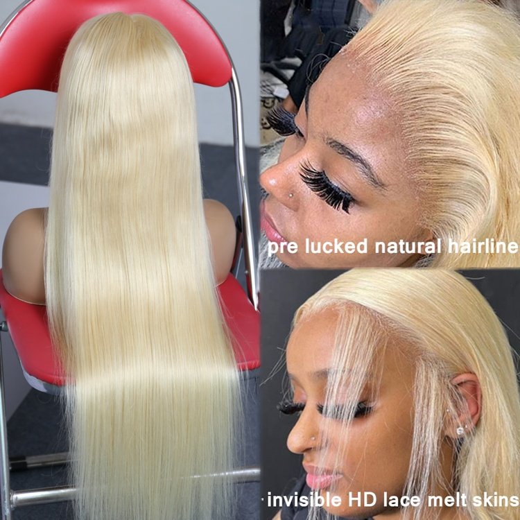 Remy Hair Transparent Swiss Lace Front Wigs Brazilian Human Hair Wigs 360 Full Lace Blonde 32 Inch Bone Straight Wig