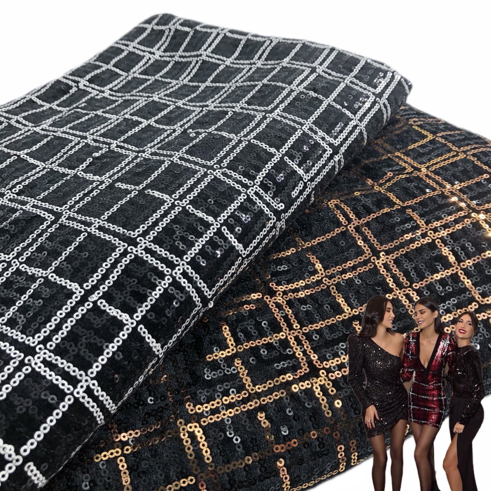 4 way elastic 3 MM red and black cross velvet backing sequins for evening dress toys costume bags shoes