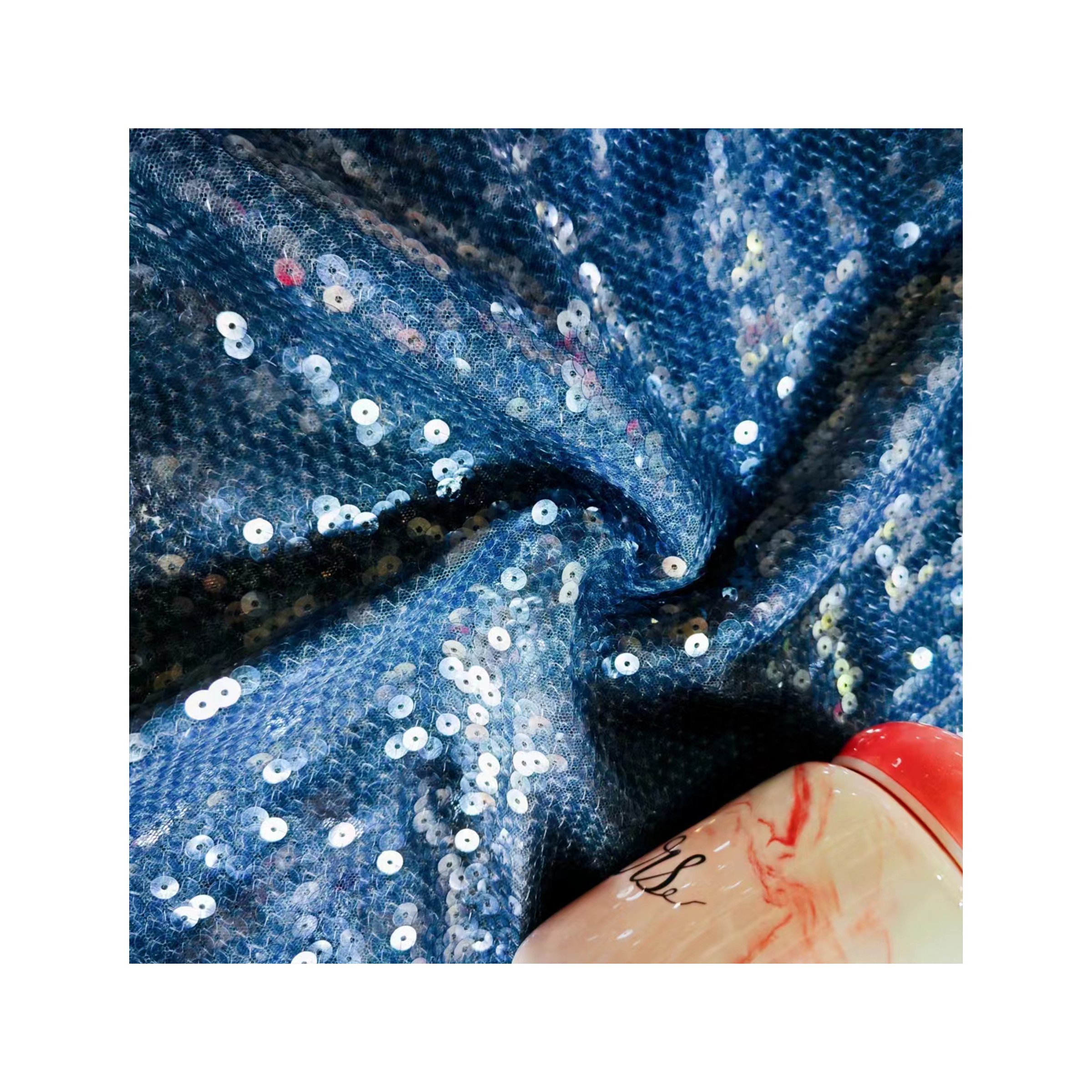 Wholesale new fashion luxury shiny stretch embroidered sequin velvet fabric for dress