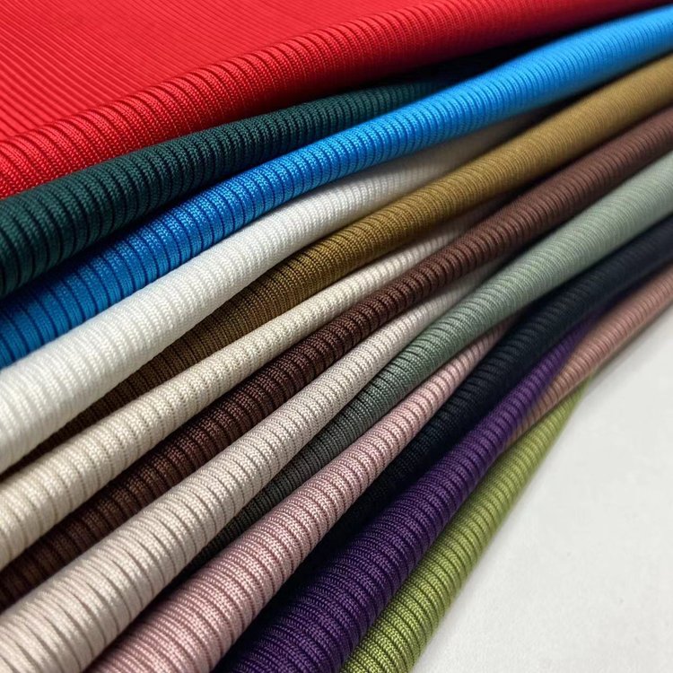 Wholesale custom solid color ribbed 95% polyester 5% spandex 310gsm knitted 2*2 rib fabric for sweater