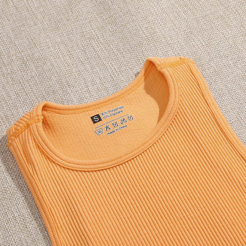 Crop Top Women Solid Basic T-shirts Vest Seamless Streetwear Elastic Rib-knit Sleeveless Casual Tank Tops 2pcs Full Shorts Print