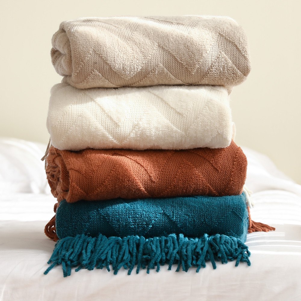Textile City Geometric Jacquard Blanket Herringbone Knitting Throw Office Air Conditioner Nap Blanket Pashmina Shawl Home Deco