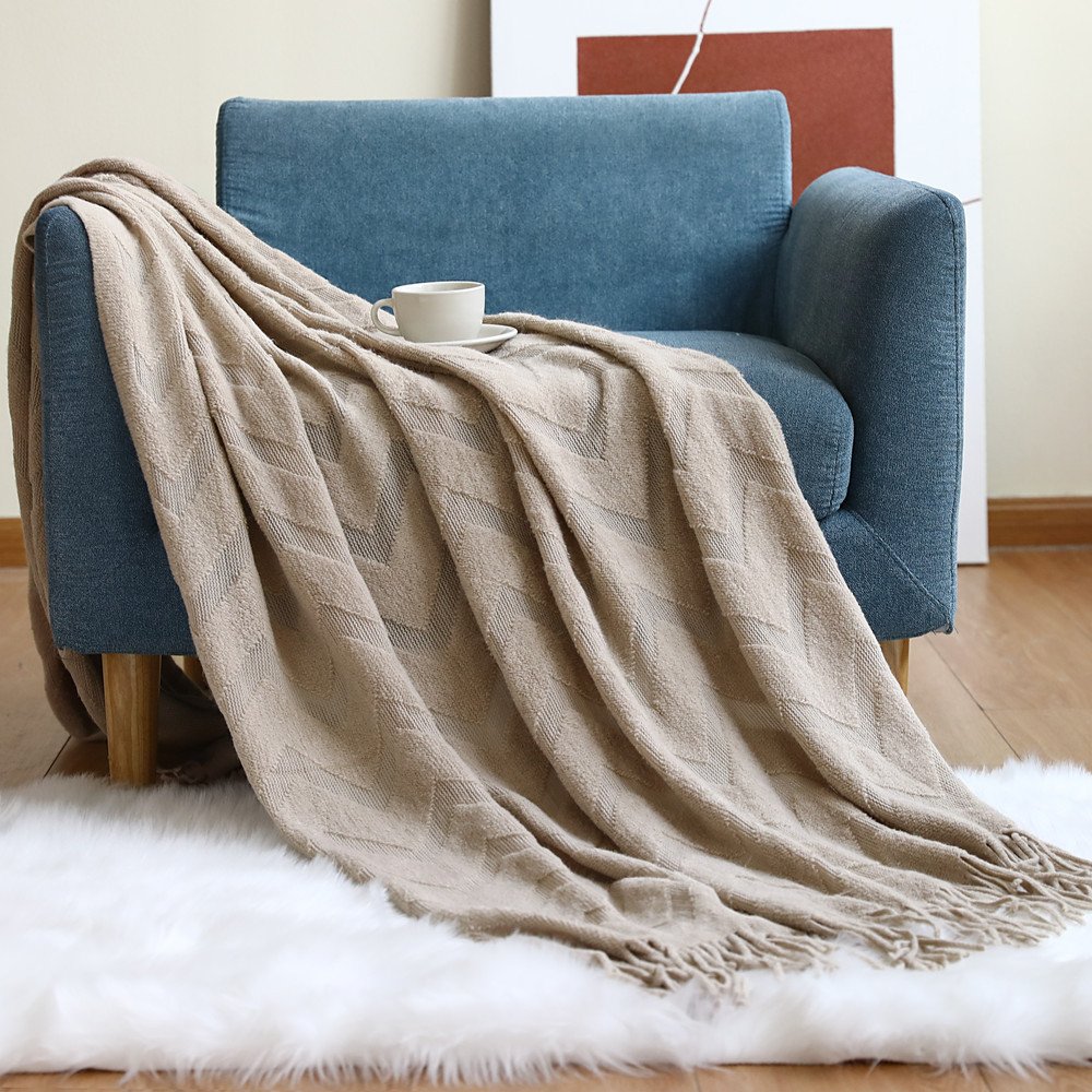 Textile City Geometric Jacquard Blanket Herringbone Knitting Throw Office Air Conditioner Nap Blanket Pashmina Shawl Home Deco