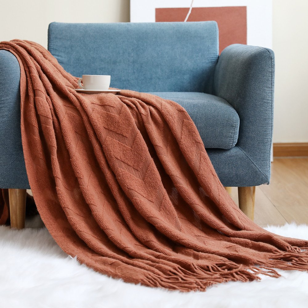 Textile City Geometric Jacquard Blanket Herringbone Knitting Throw Office Air Conditioner Nap Blanket Pashmina Shawl Home Deco