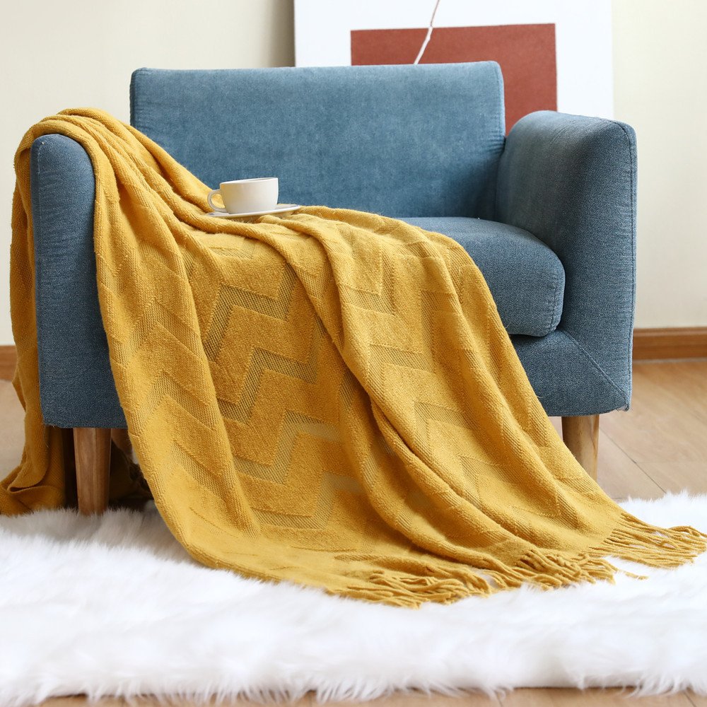 Textile City Geometric Jacquard Blanket Herringbone Knitting Throw Office Air Conditioner Nap Blanket Pashmina Shawl Home Deco