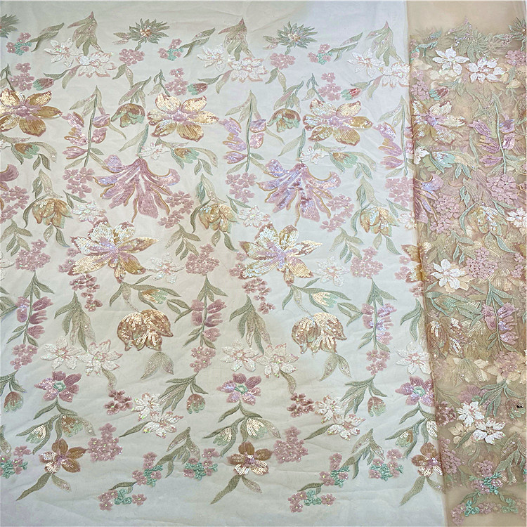 Advanced technology low price sequin embroidery golden supplier floral lace fabric wedding dress