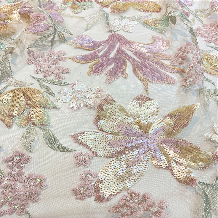 Advanced technology low price sequin embroidery golden supplier floral lace fabric wedding dress