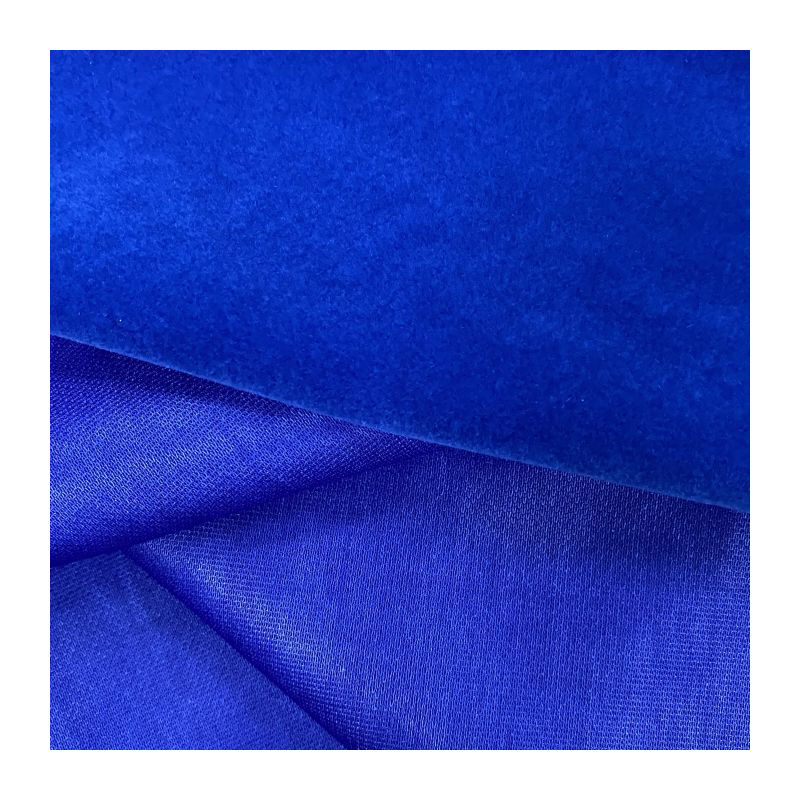 Soft comfortable flock fabric double sides plain dyed brushed stretch velvet flocking fabric blue color