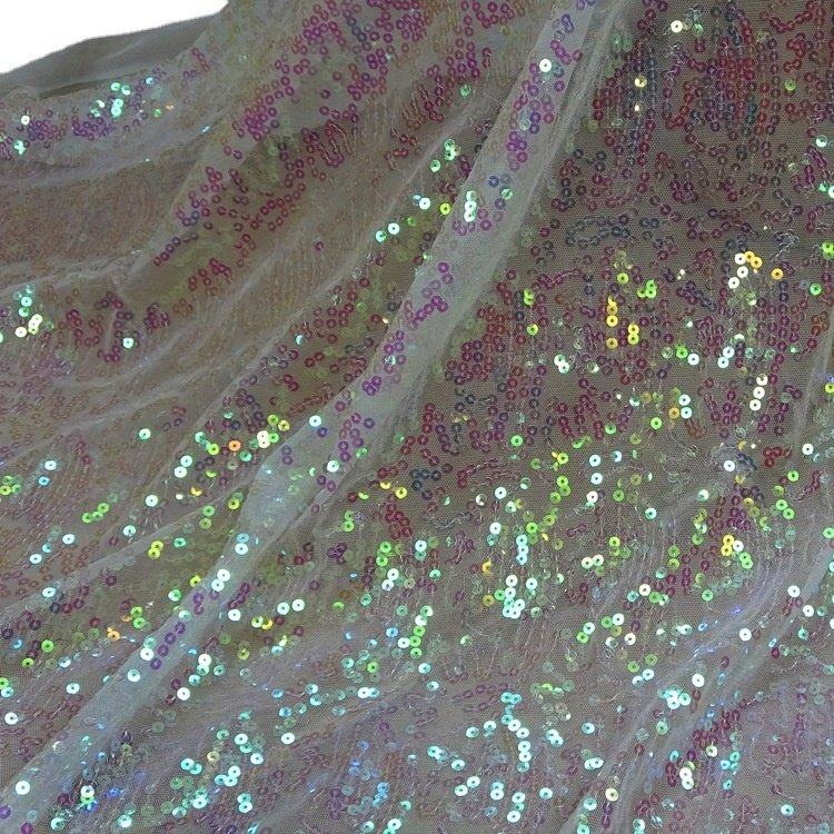 RTS Bridal Embroidery 3mm Sequins Luxury White Sequin Fabric For Dress/Background