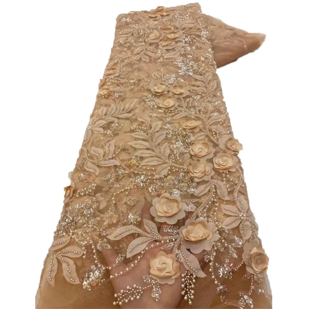 High Quality Mesh Embroidery Applique 3D Flower Tulle Lace Fabrics For Party Wedding Cloth African Ethnic Costume Fabric