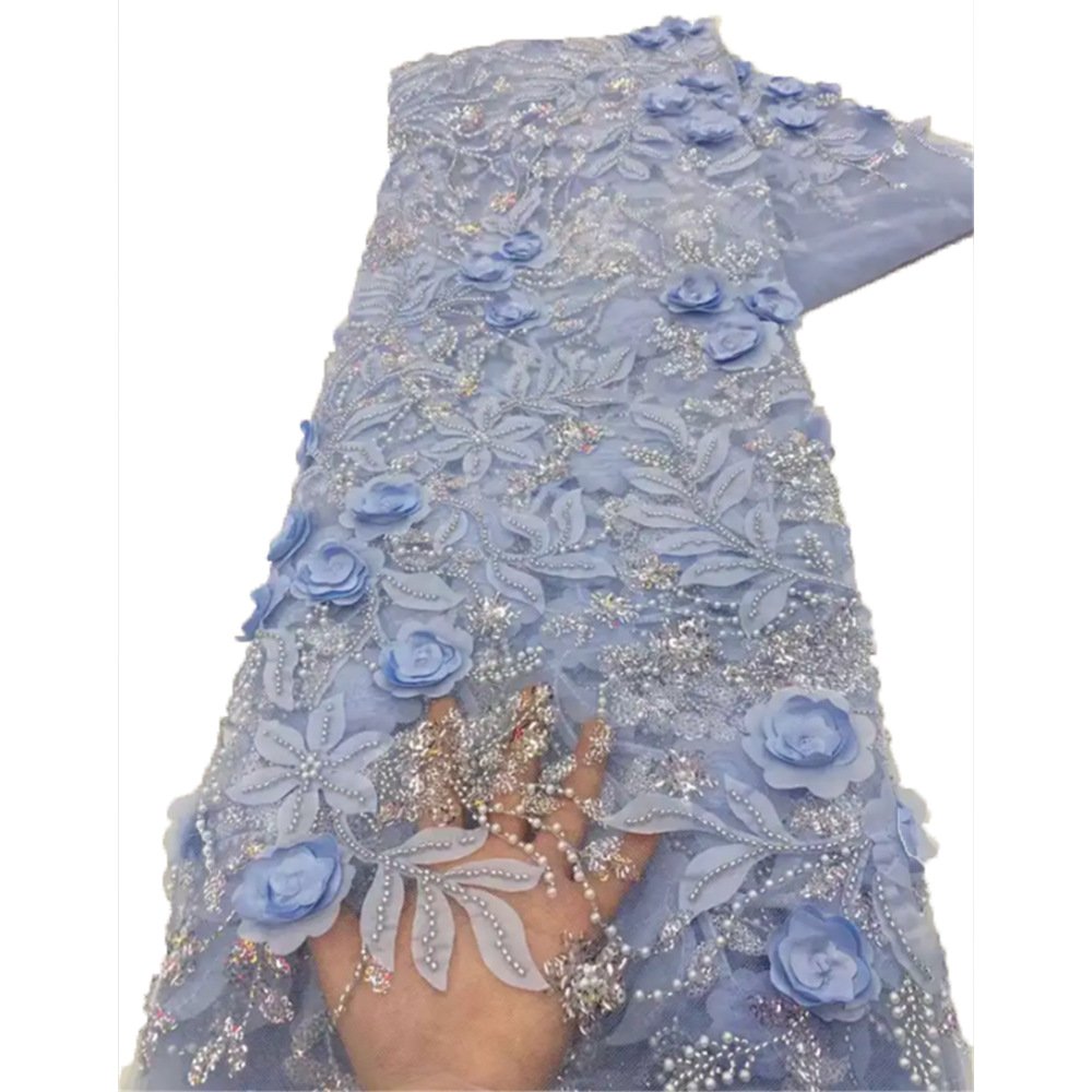 High Quality Mesh Embroidery Applique 3D Flower Tulle Lace Fabrics For Party Wedding Cloth African Ethnic Costume Fabric