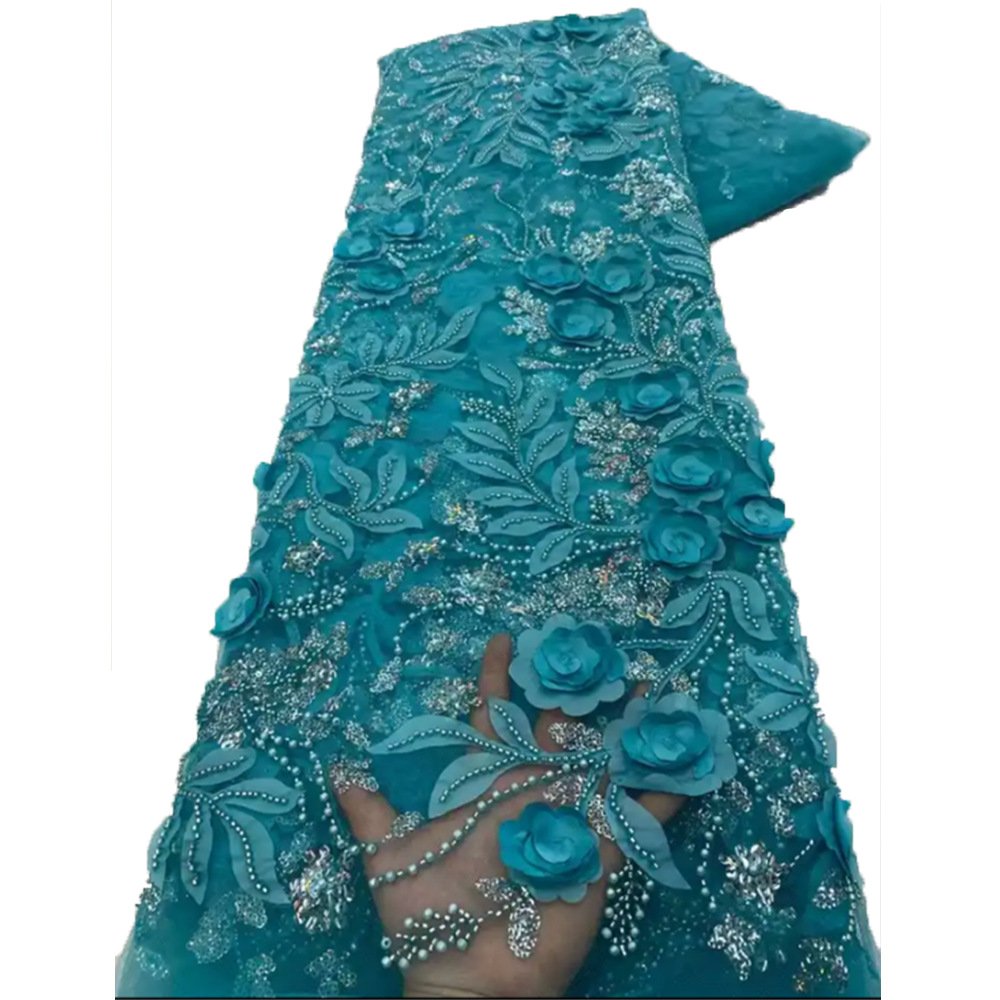High Quality Mesh Embroidery Applique 3D Flower Tulle Lace Fabrics For Party Wedding Cloth African Ethnic Costume Fabric