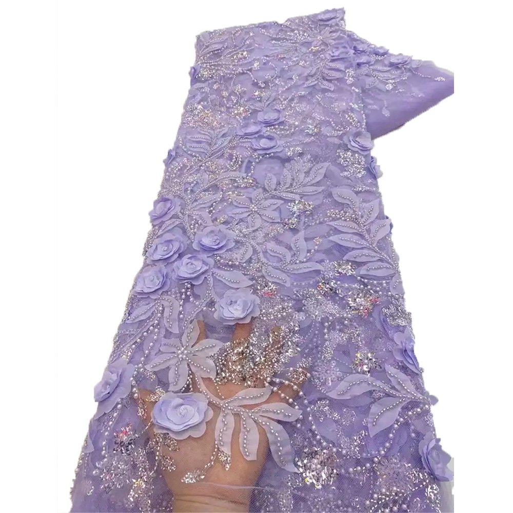 High Quality Mesh Embroidery Applique 3D Flower Tulle Lace Fabrics For Party Wedding Cloth African Ethnic Costume Fabric