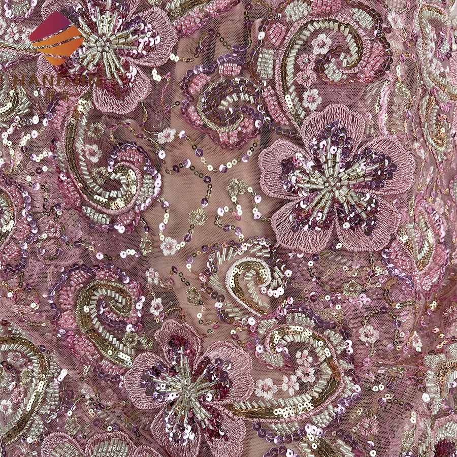 Latest 2024 African Beaded Lace Fabric Luxury Embroidery French Tulle Nigerian Sequins Lace Fabrics For Wedding Gowns Dress