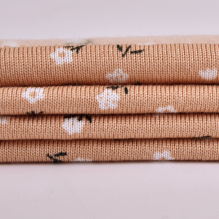 Customized floral printed polyester spandex brush thick ribbed fabric for causal wear