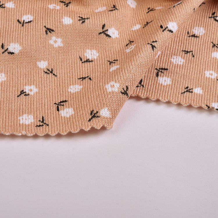 Customized floral printed polyester spandex brush thick ribbed fabric for causal wear