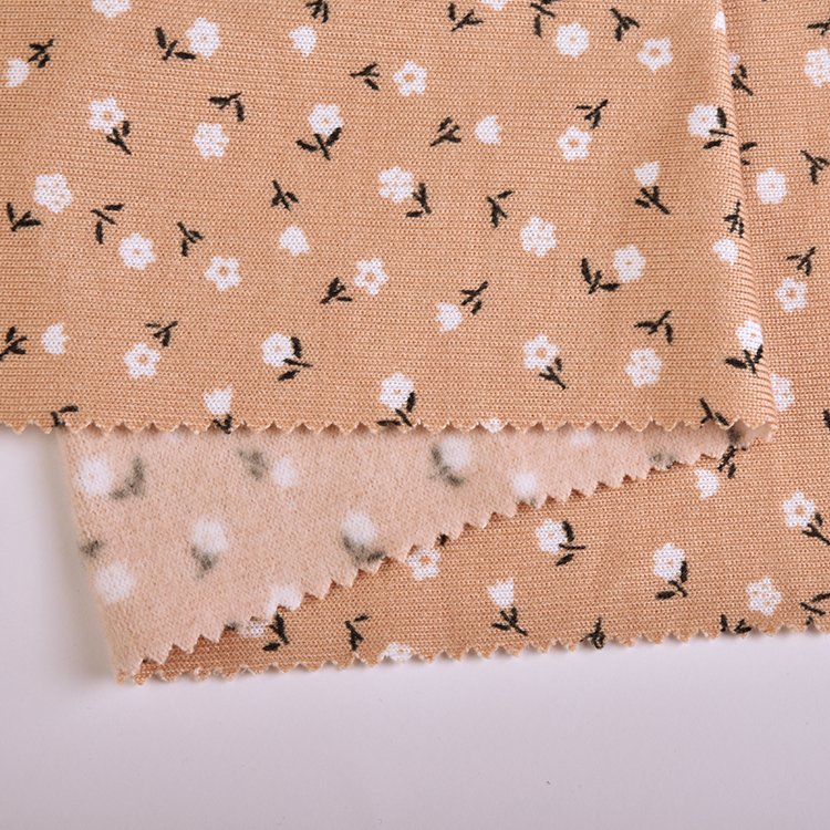 Customized floral printed polyester spandex brush thick ribbed fabric for causal wear