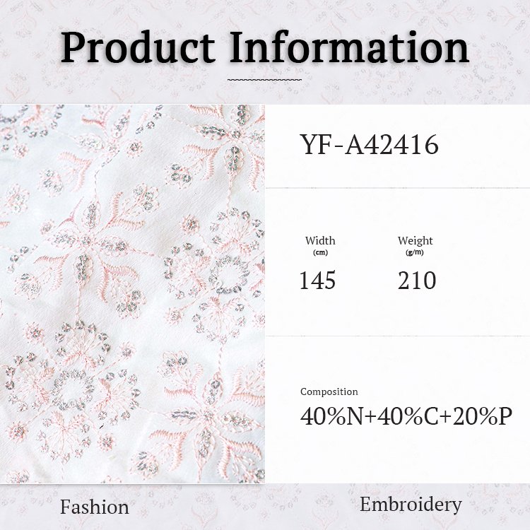 Fashion White Sequin Embroidery Fabric Nylon Cotton Embroidery Fabric For Dress