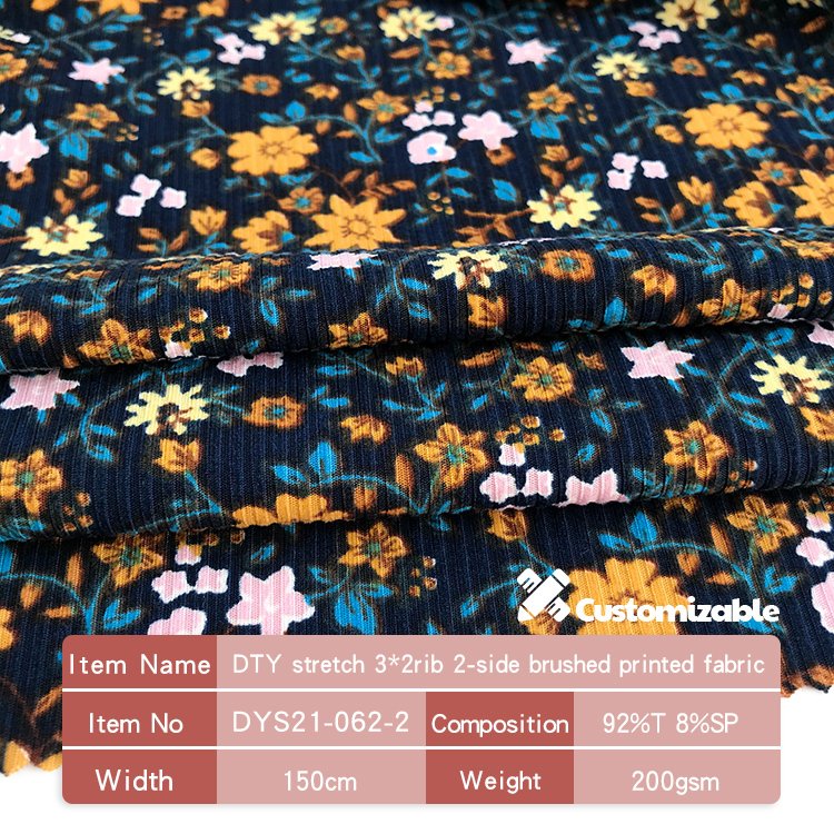 cheap 2-side brushed customized rib floral printed knitted telas fabric for garment