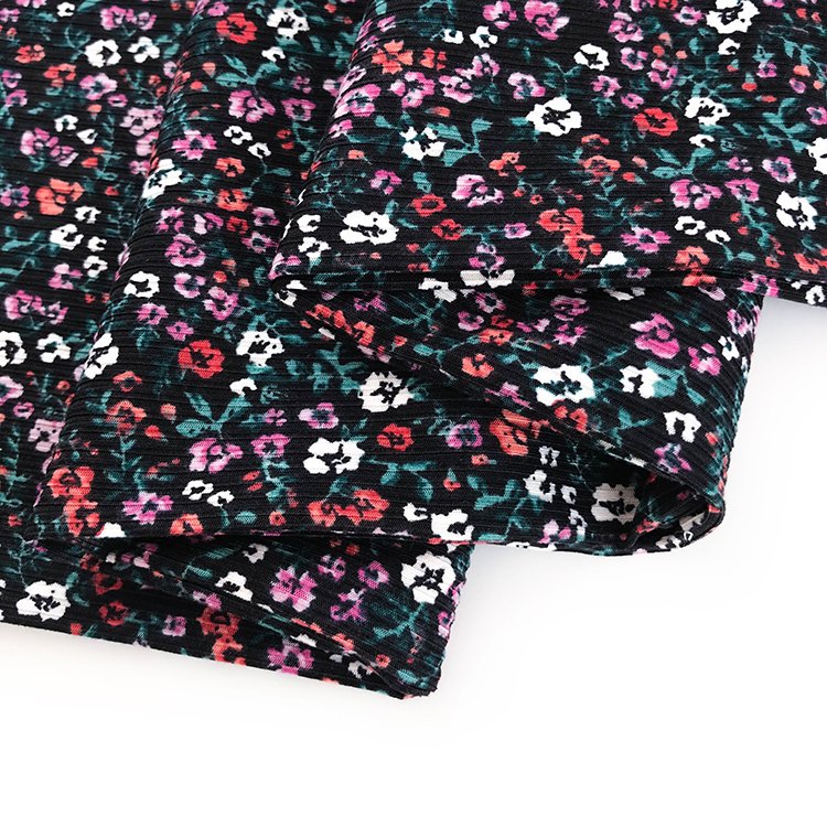 cheap 2-side brushed customized rib floral printed knitted telas fabric for garment