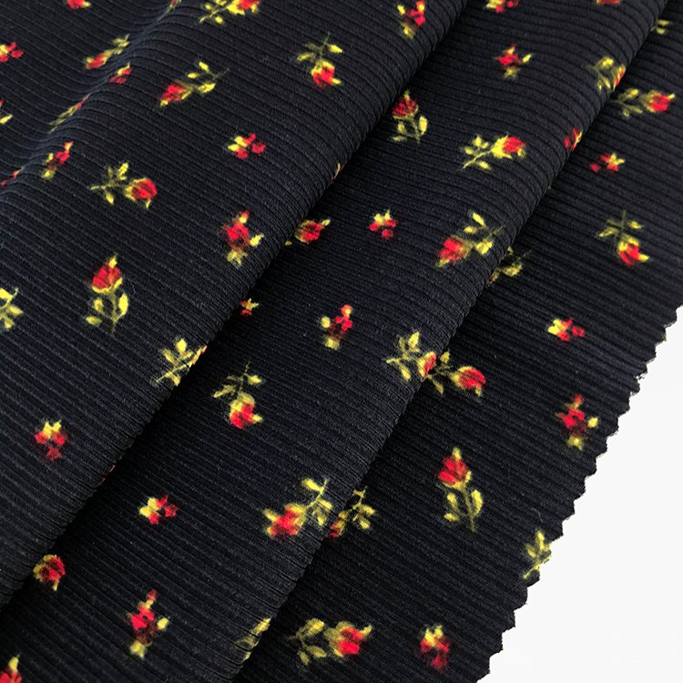 cheap 2-side brushed customized rib floral printed knitted telas fabric for garment