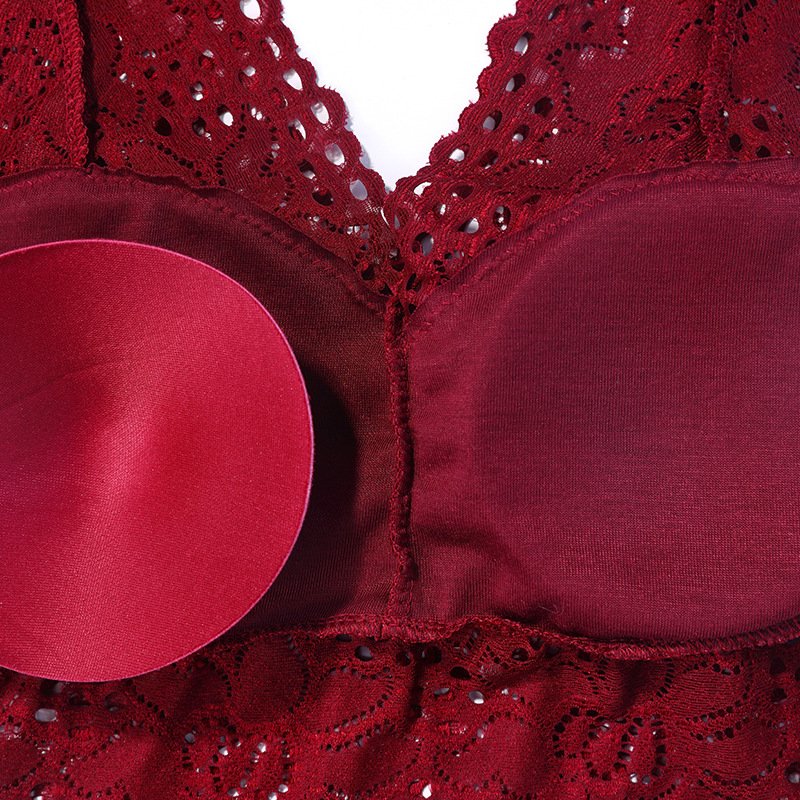 New in Tank Top V-neck Skeleton with Pads Spaghetti Straps All-Match Sexy Lace Long Bra Crochet Vest Inside Wear