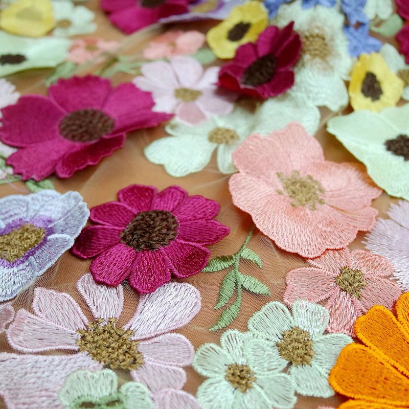 Hot Sale Custom 125CM Wide3D Flower French tulle Lace Applique African Embroidery bridal Fabric For Wedding Dress