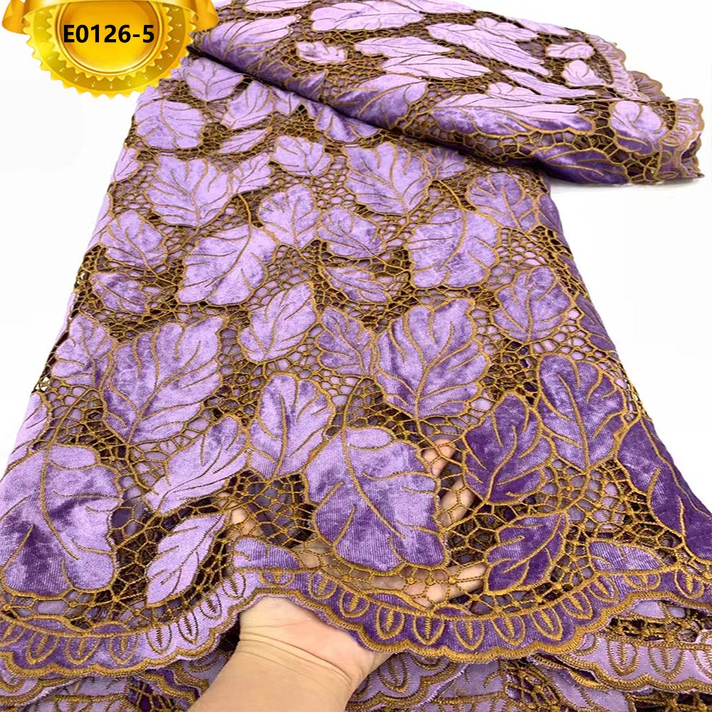 2024 New coming leaf shape embroidery velvet lace fabric for dress clothes French tulle lace fabrics