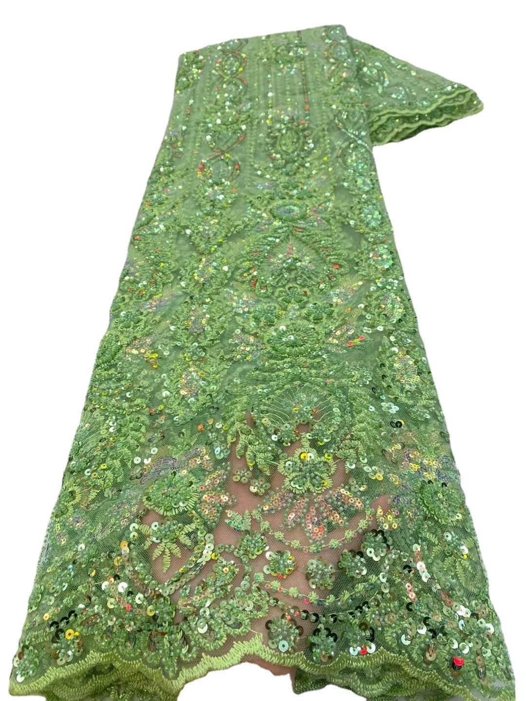 LS733 Luxury Tulle Lace Beaded Tube Sequins Embroidery Fabric High-end Evening Dress Fabric