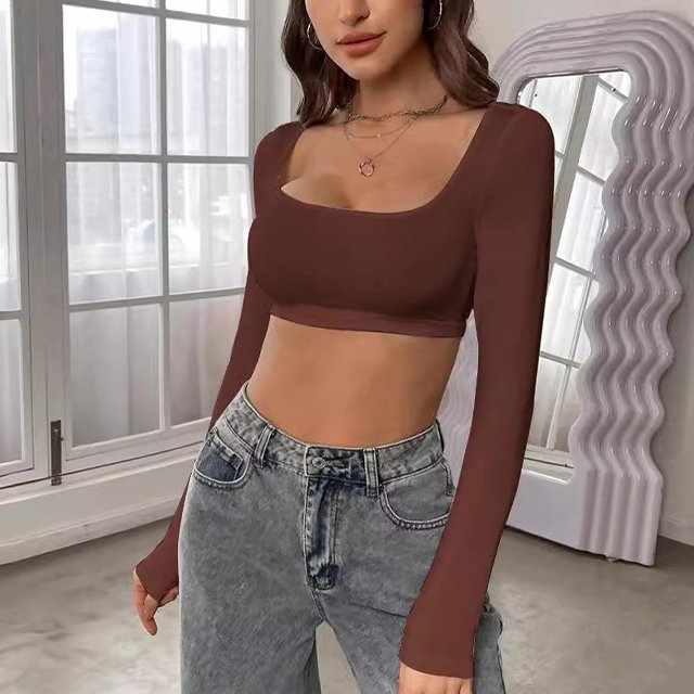 New hot selling short sexy T-shirt for women with long slim fit sleeves