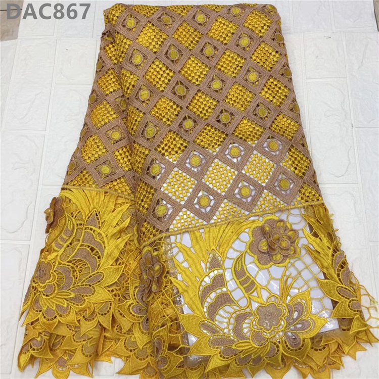 High Quality Water Soluble 3D Rose Flower Hollow Cord Embroidery Fabric Guipure Lace Fabric