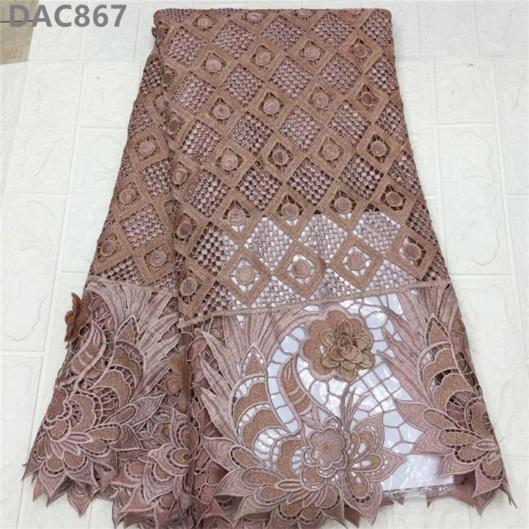 High Quality Water Soluble 3D Rose Flower Hollow Cord Embroidery Fabric Guipure Lace Fabric