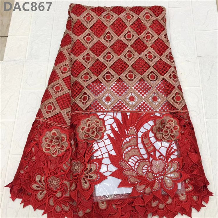 High Quality Water Soluble 3D Rose Flower Hollow Cord Embroidery Fabric Guipure Lace Fabric