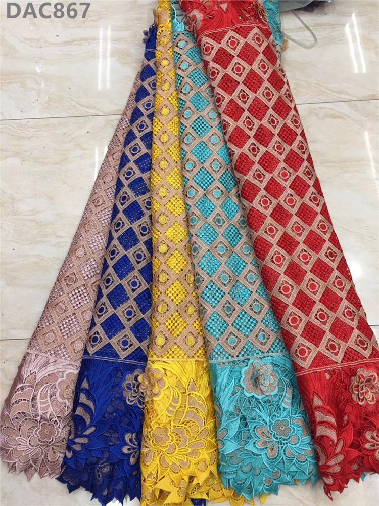 High Quality Water Soluble 3D Rose Flower Hollow Cord Embroidery Fabric Guipure Lace Fabric