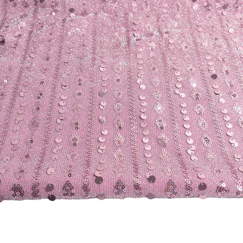 pink line patterned embroidery sequin fabric on polyester knitted gigimi for elegance dress