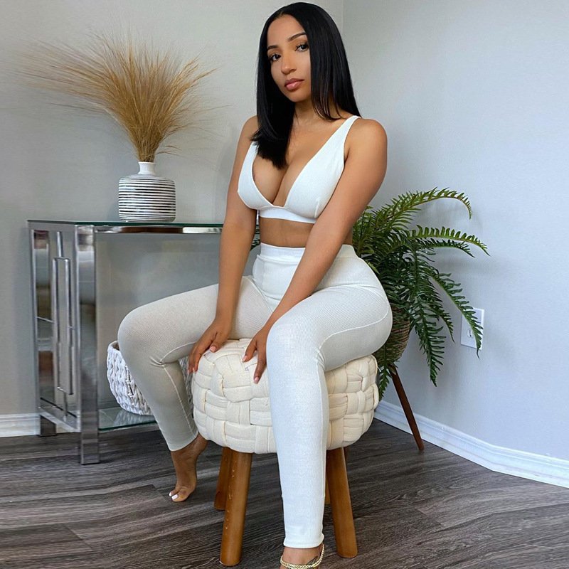 Custom Plus Size Women's Clothing Brand ribbed high waist leggings with sports bra set Casual Dresses outfit workout set
