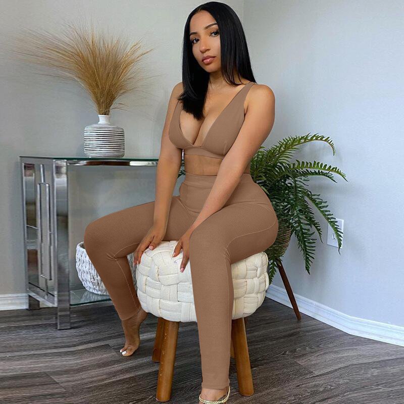 Custom Plus Size Women's Clothing Brand ribbed high waist leggings with sports bra set Casual Dresses outfit workout set