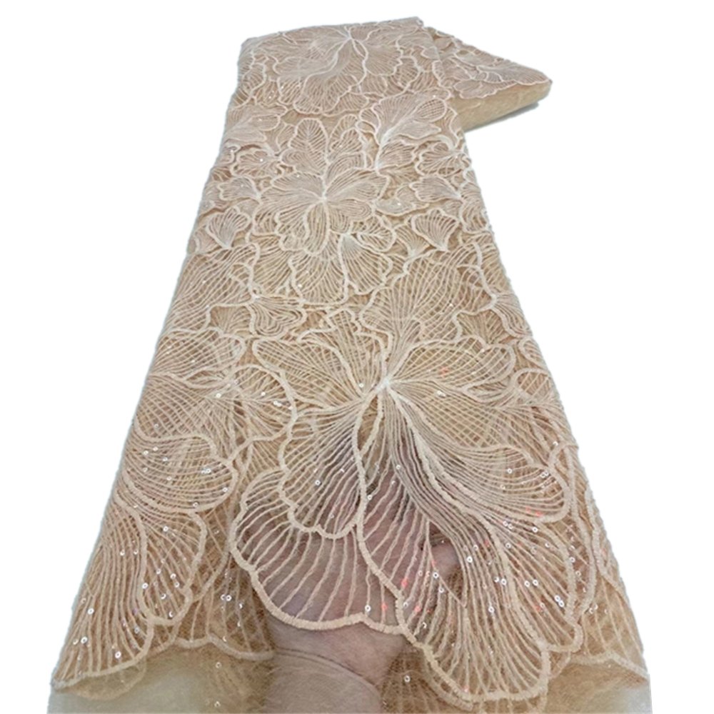 NI.AI New Design Tissue Cord with Sequins Net Lace Fabric African Fabric Water Soluble Milk Lace for Wedding Party LY2837