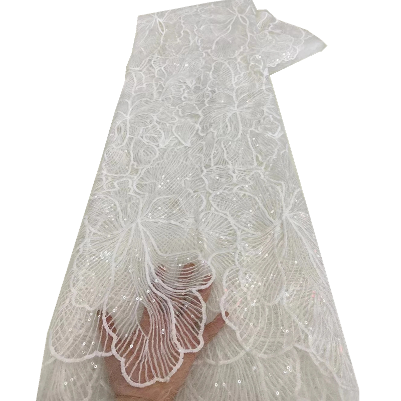 NI.AI New Design Tissue Cord with Sequins Net Lace Fabric African Fabric Water Soluble Milk Lace for Wedding Party LY2837
