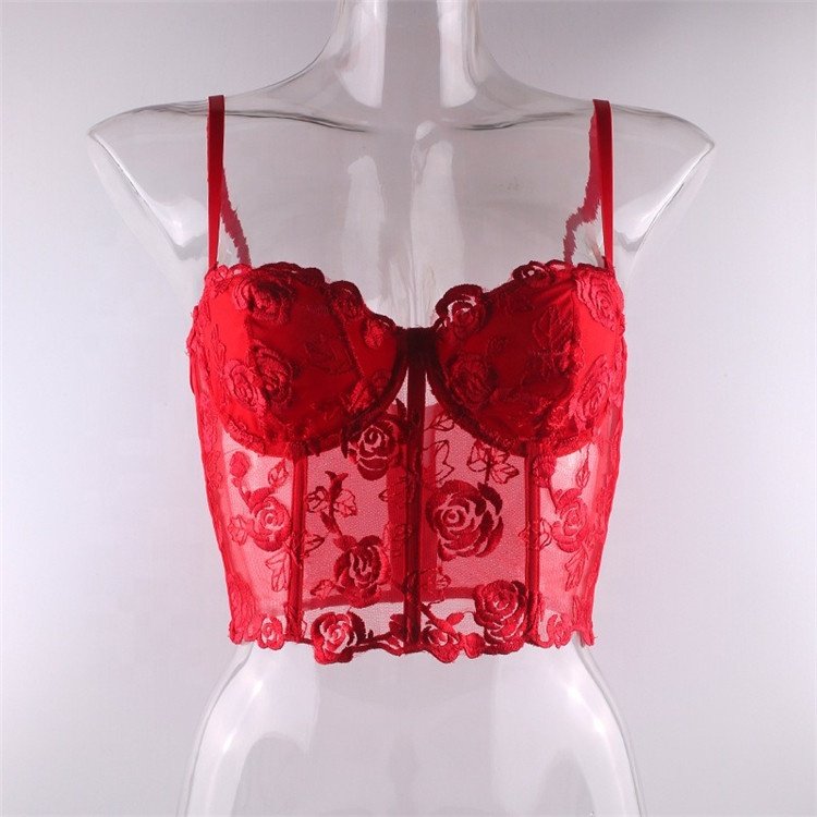 New Flower Lace Tops Women Sleeveless Fishbone Corset Sexy Tank Tops