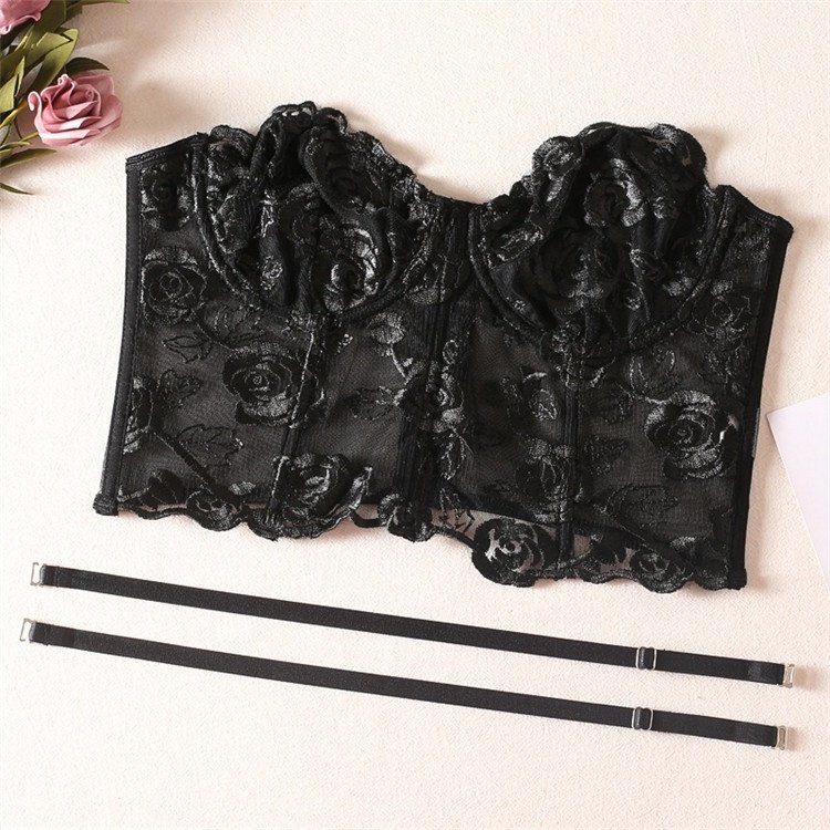 New Flower Lace Tops Women Sleeveless Fishbone Corset Sexy Tank Tops